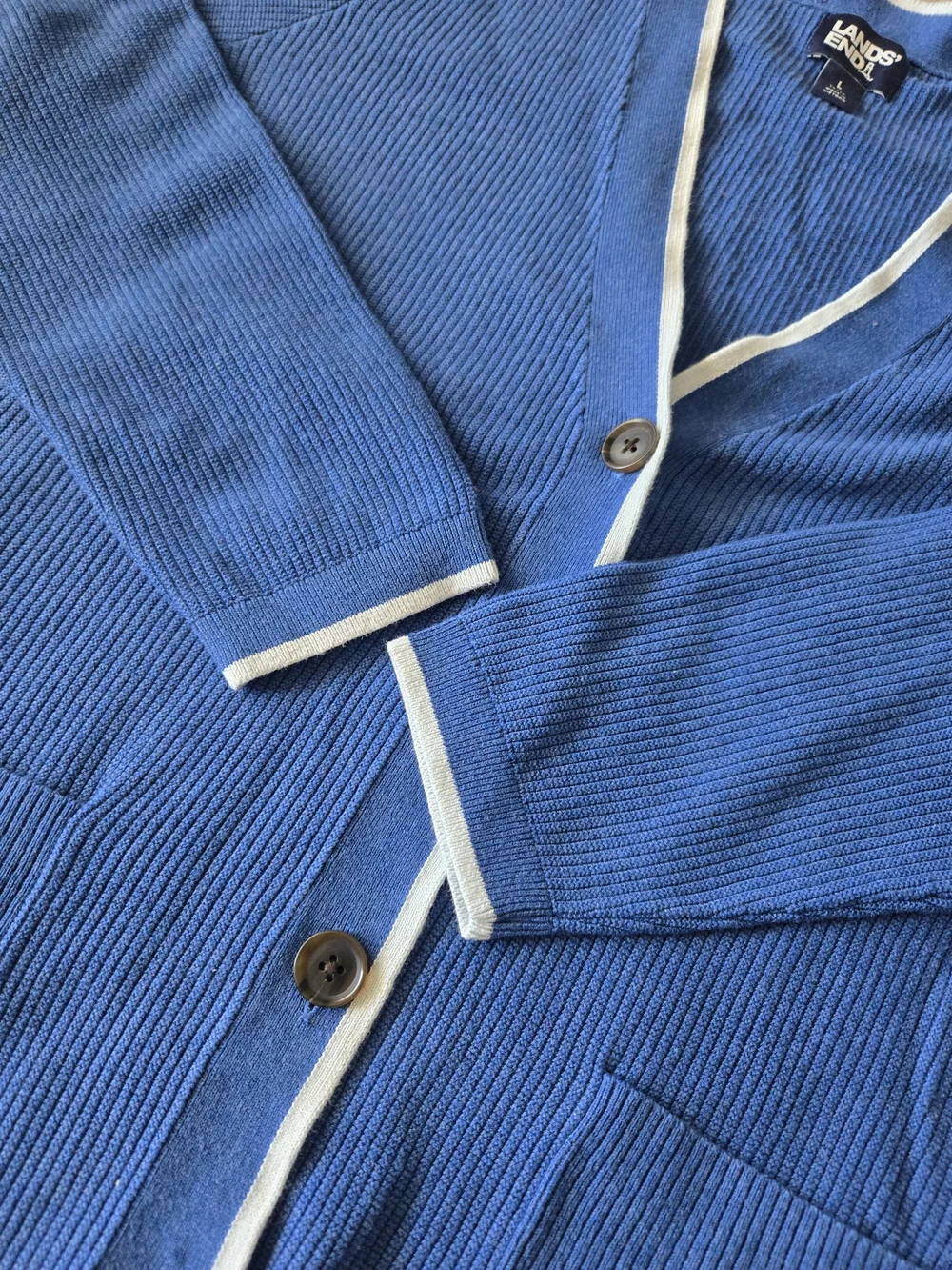 Lands' End Blue Cotton Twin Set Cardigan & Shell | Preppy Coastal Cottagecore L